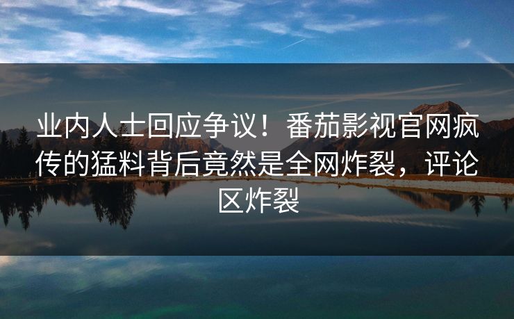 业内人士回应争议！番茄影视官网疯传的猛料背后竟然是全网炸裂，评论区炸裂